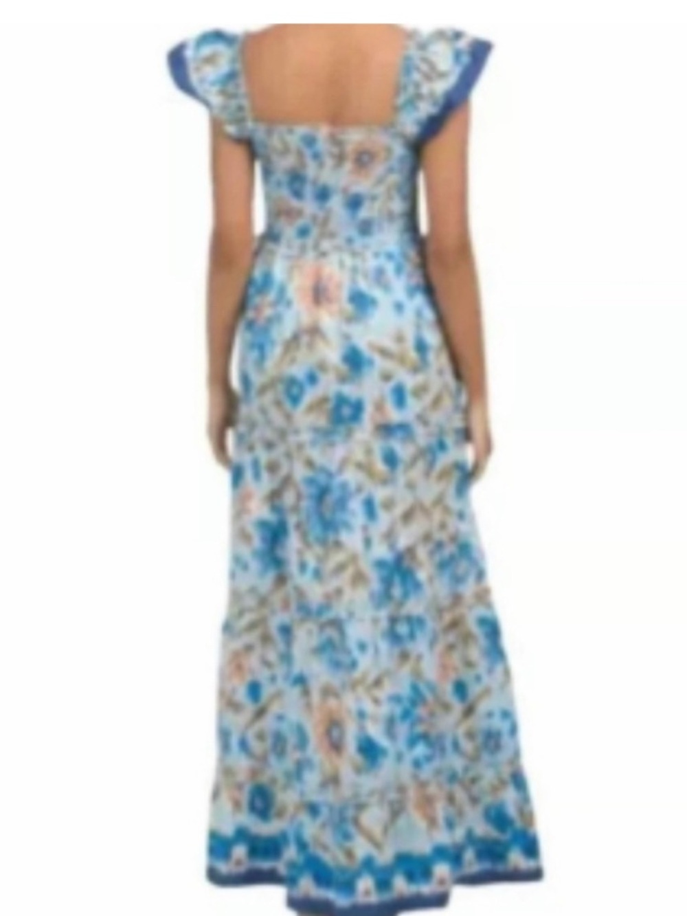 House of Harlow 1960 Boho Smocked Maxi Dress Size Small Blue Floral - Picture 11 of 11
